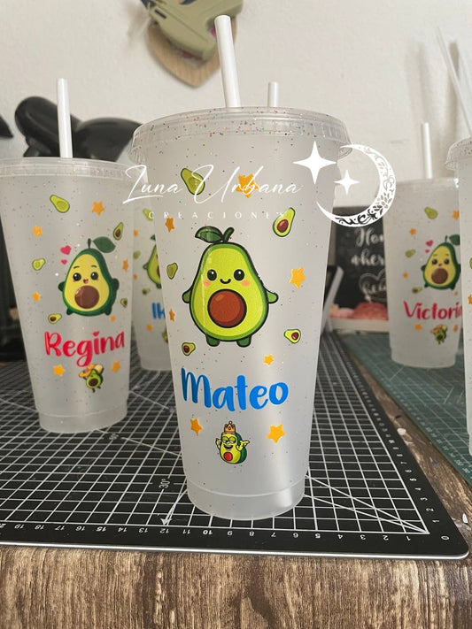 Vaso personalizado con diseño de aguacate