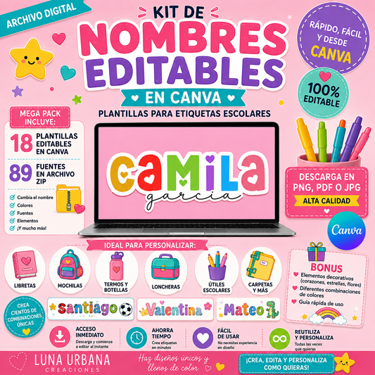 Kit Profesional de Nombres Editables para Etiquetas Escolares